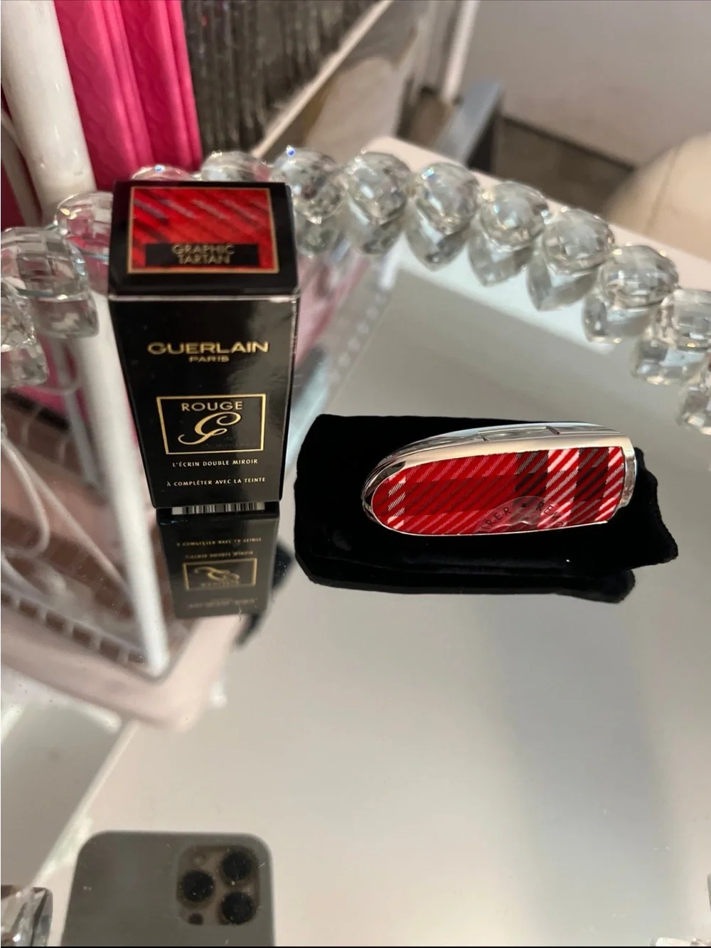Guerlain Rouge G Red Lipstick Case - Graphic Tartan